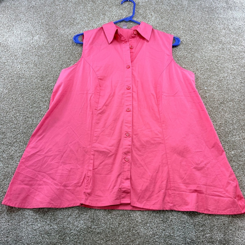 Jessica London Womens 12W Pink Sleeveless Button Down Shirt Cotton Stretch 12